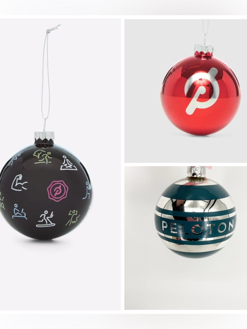 Peloton 3 Pack‎ Glass Christmas Tree Ornaments Holiday Decor